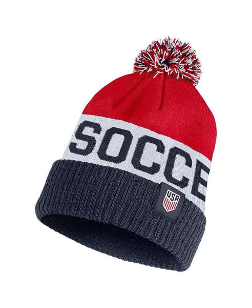 Men's Navy, Red USMNT Classic Stripe Cuffed Knit Hat with Pom
