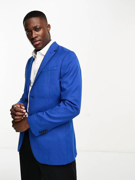 New Look skinny suit jacket in bright blue 