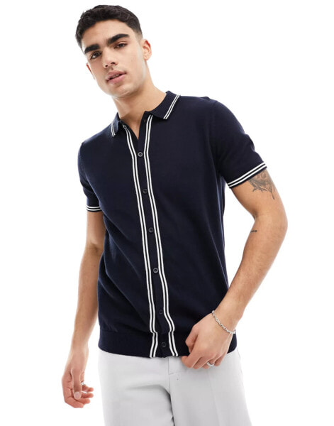 Brave Soul tipped knit polo in navy