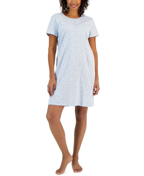 Women's Cotton Printed Henley Sleepshirt, Created for Macy's