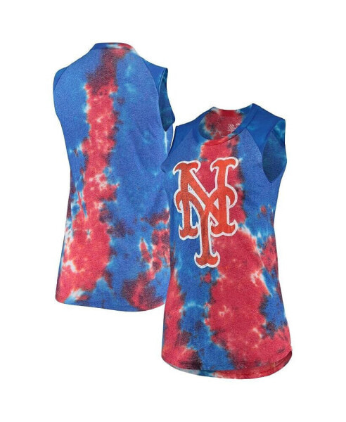 Women's Threads Red and Blue New York Mets Tie-Dye Tri-Blend Muscle Tank Top
