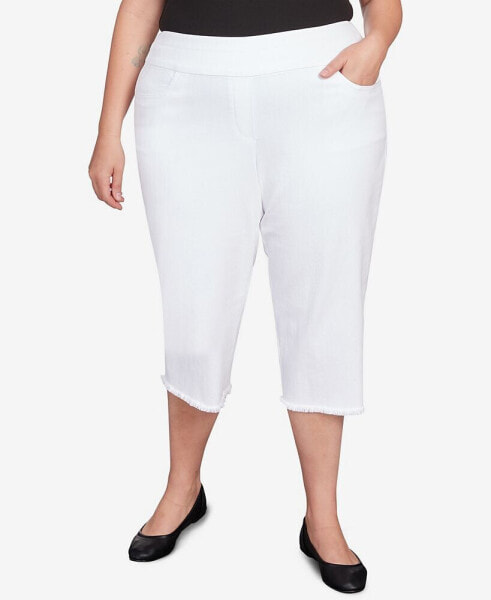 Plus Size Classic Neutrals Superstretch Denim Fringe Capri Pants