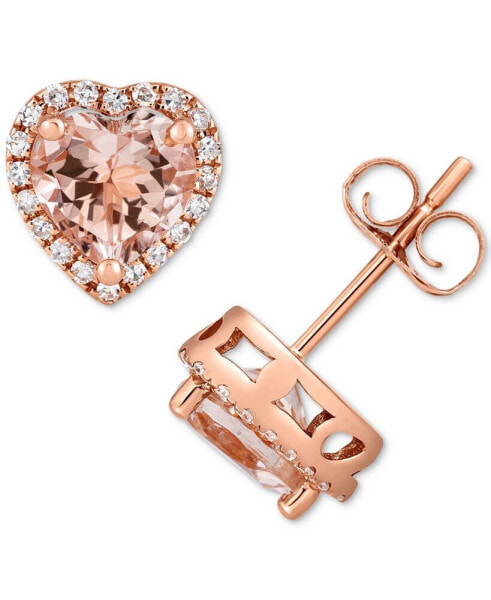 Morganite (1-1/5 ct. t.w.) & Diamond (1/6 ct. t.w.) Heart Halo Stud Earrings in 14k Rose Gold
