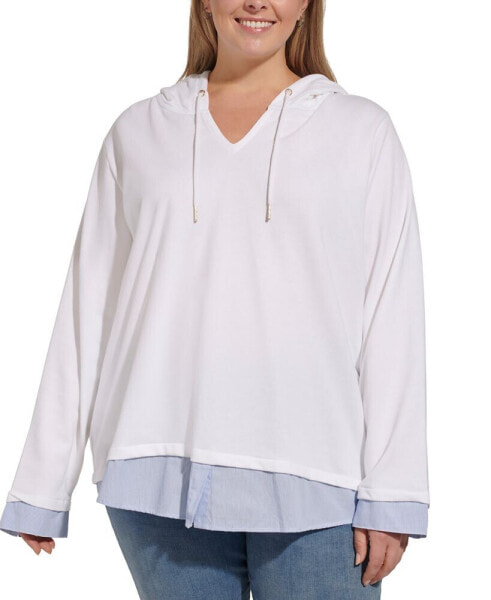 Plus Size Woven-Hem Hoodie