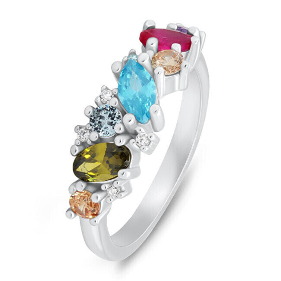 Distinctive silver ring with colored zircons RI099W
