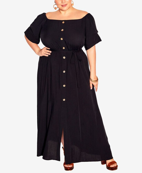 Plus Size Tropical Tie Short Sleeve Maxi Dress