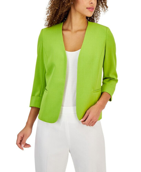 Women's Stretch Crepe Open-Front Roll-Sleeve Jacket