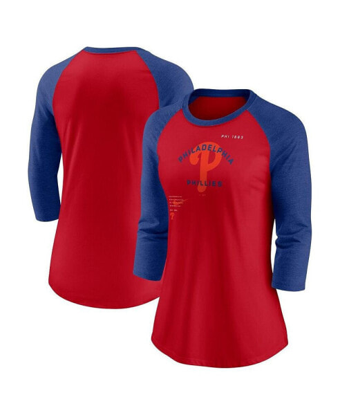 Women's Red, Royal Philadelphia Phillies Next Up Tri-Blend Raglan 3/4-Sleeve T-shirt