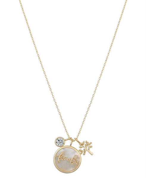 14K Gold Flash-Plated Mother of Pearl Inlay and Cubic Zirconia "Familia" Tree Charm Necklace with Extender