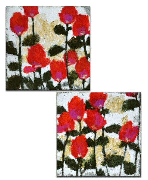 'Meadow I/II' 2 Piece Floral Canvas Wall Art Set, 20x20"