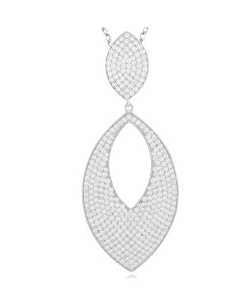 Suzy Levian Sterling Silver Cubic Zirconia Pave Marquise Large Disk Pendant Necklace