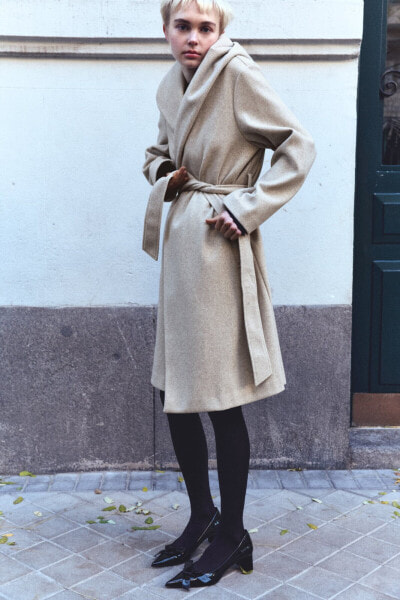 Пальто из мягкой ткани с капюшоном ZARA