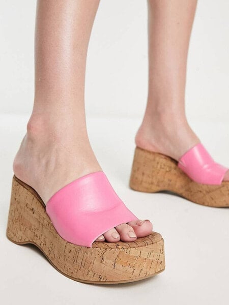 Madden Girl Zaharra cork platform sandal in hot pink