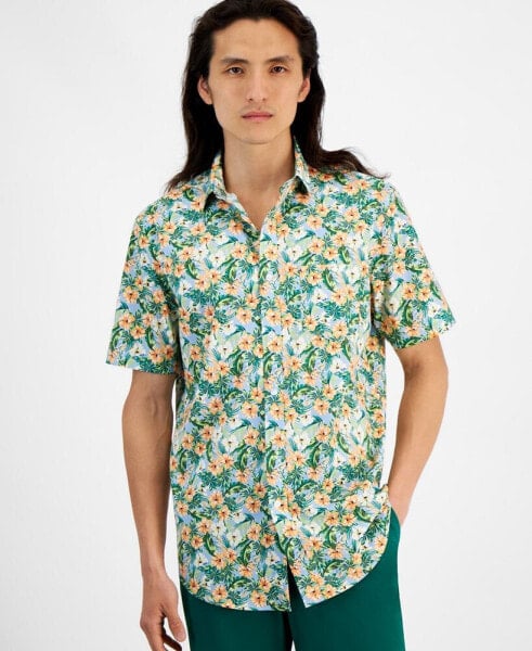 Men's Libra Regular-Fit Stretch Floral Button-Down Poplin Shirt, Created for Macy's