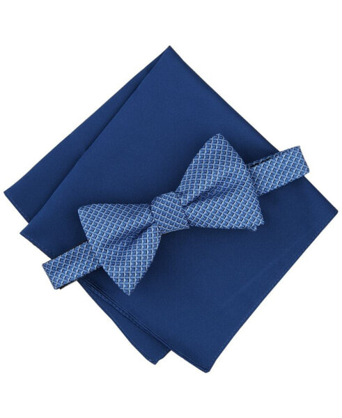Men's Galway Mini-Chevron Bow Tie & Solid Pocket Square Set, Created for Macy's