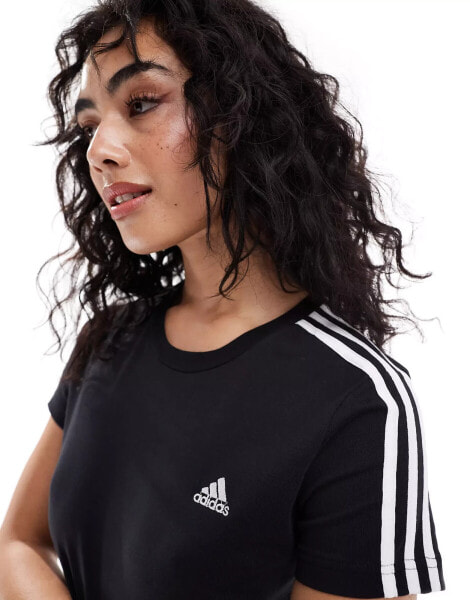 adidas Performance Essentials slim 3-stripes t-shirt in black