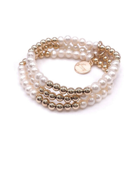Non-Tarnishing Gold filled, 5mm Gold Ball and Freshwater Pearl Stretch Bracelet