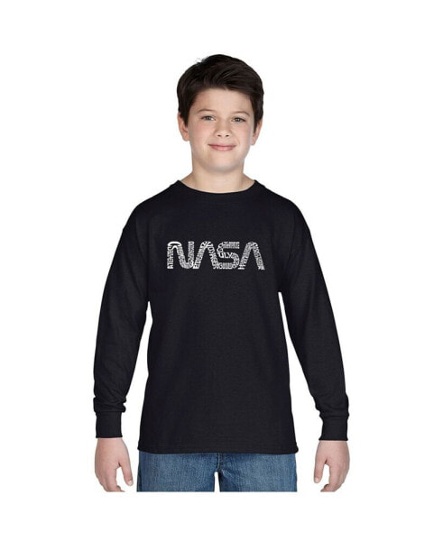 Big Boy's Word Art Long Sleeve T-shirt - Worm Nasa