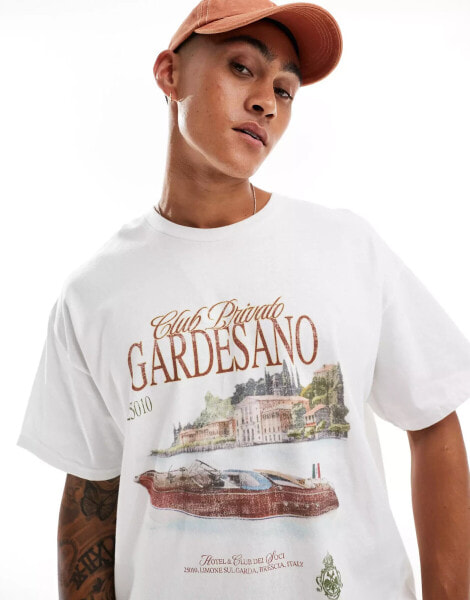 ASOS DESIGN oversized boxy t-shirt in white with scenic front print