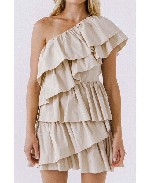 Women's One-Shoulder Ruffled Mini Dress