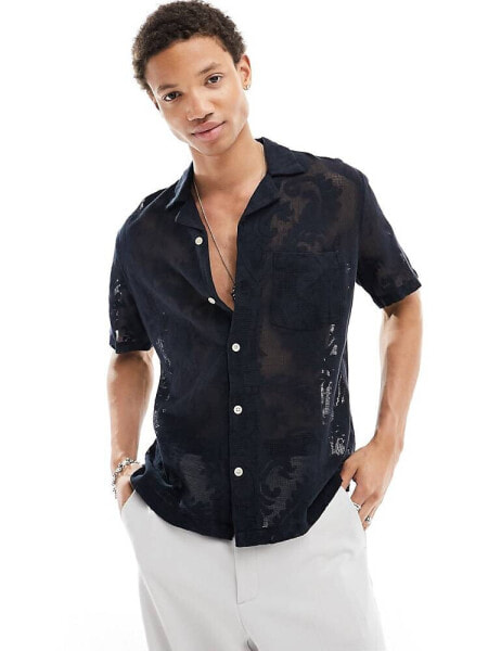 AllSaints Cerrito lace shirt in black