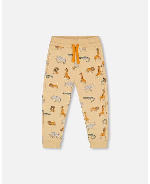 Baby Boy French Terry Sweatpants Beige Printed Jungle Animal - Infant