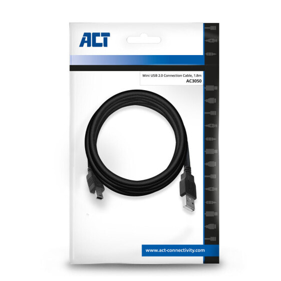 ACT AC3050 - 1.8 m - USB A - Mini-USB B - USB 2.0 - 480 Mbit/s - Black