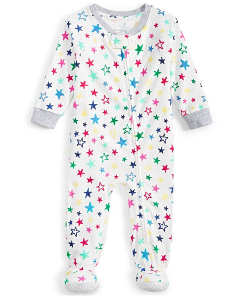 Baby 1-Piece Star Toss Cotton Snug-Fit Footed Pajamas, Created for Macy's