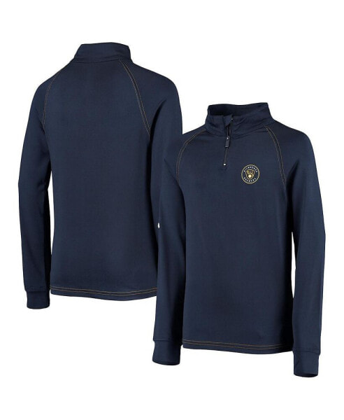 Big Boys Navy Milwaukee Brewers Raglan Quarter-Zip Jacket