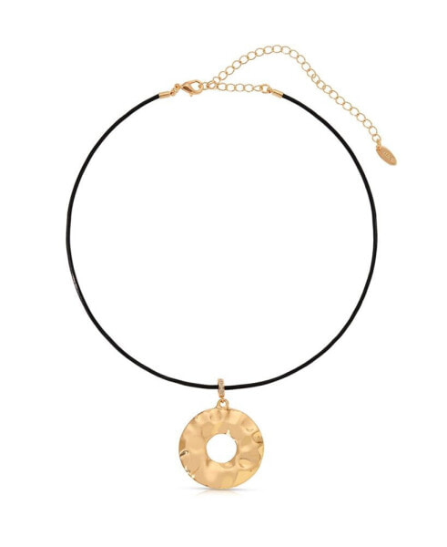 Statement 18k Gold Plated Hammered Circle Cord Necklace