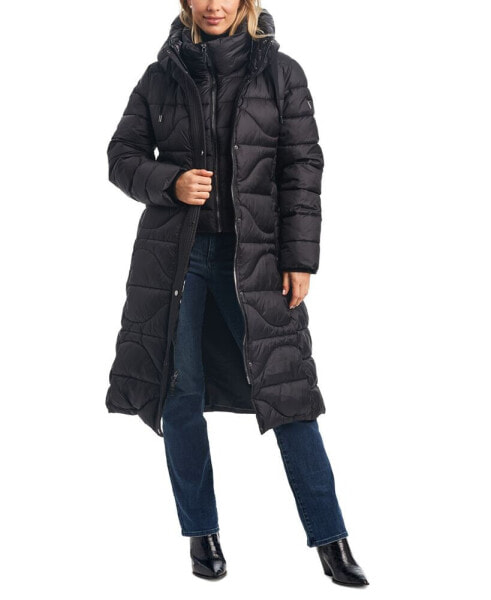 Women's Belted Quilted Hooded Puffer Coat