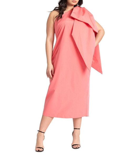 Plus Size One Shoulder Bow Column Dress