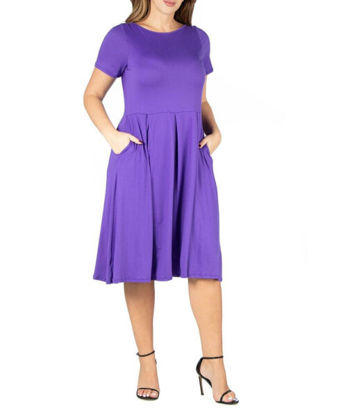 Plus Size Short Sleeve Midi Dress with Pockets