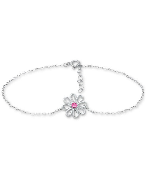 Cubic Zirconia Ankle Bracelet in Sterling Silver (Also in Lab-Created Pink Sapphire), Created for Macy's