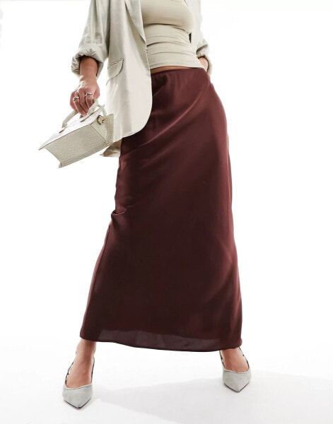 ASOS DESIGN satin bias maxi skirt in chocolate