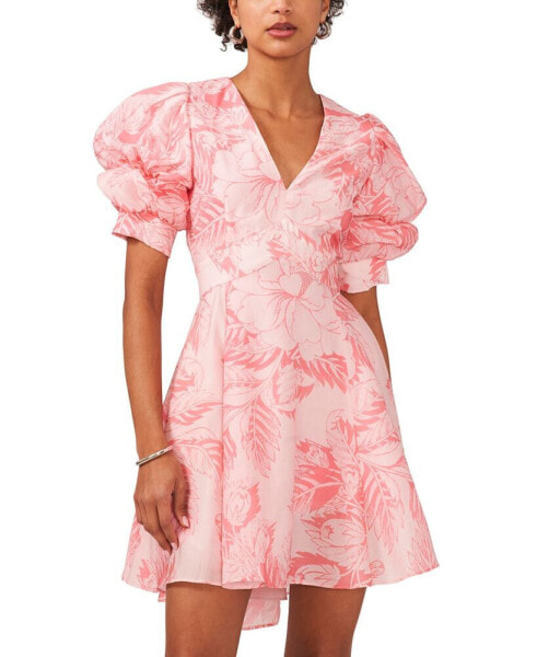 Платье женское 1.STATE Printed V-Neck Tiered Bubble Puff Sleeve Mini Dress