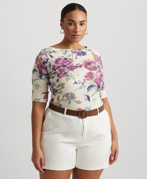 Plus Size Floral Boatneck Tee