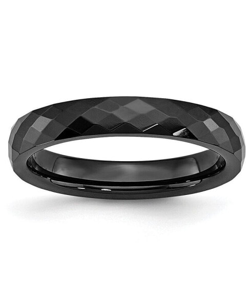 Ceramic Black Faceted Polished Wedding Band Ring