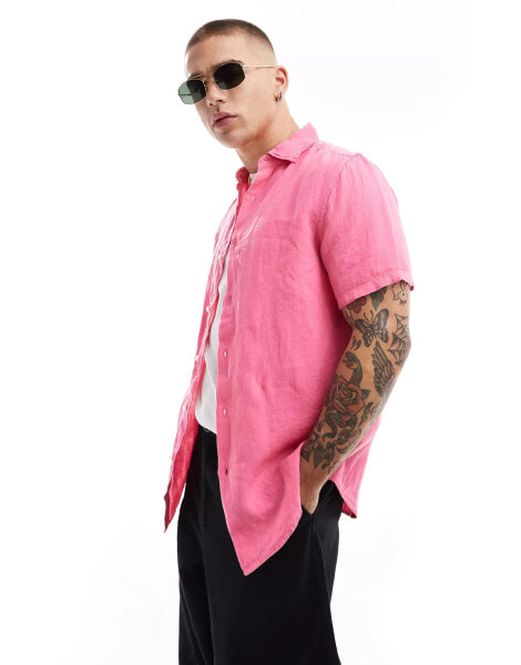 Superdry Studios casual linen shirt in new house pink