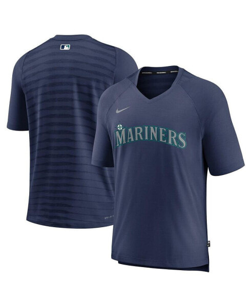 Men's Navy Seattle Mariners Authentic Collection Pregame Raglan Performance V-Neck T-shirt