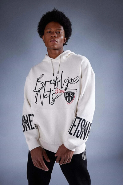 Fit Nba Brooklyn Nets Oversize Fit Kapüşonlu Kalın Sweatshirt
