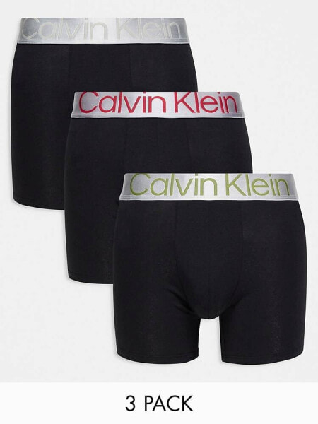 Calvin Klein steel 3-pack boxer briefs with contrast waistband in black