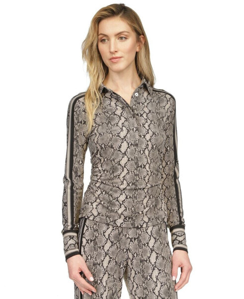 MICHAEL Women's Snake-Print Button Front Top