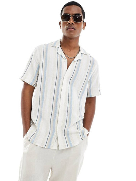 Hollister dobby short sleeve striped shirt in off white