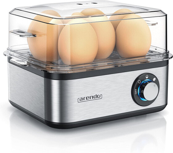 Arendo B07XLKZP9L Stainless Steel Egg Cooker for 1 to 8 Eggs, 500 W, Control Light, Rotary Control for Three Levels of Hardness, Dishwasher Safe, Cool Grey