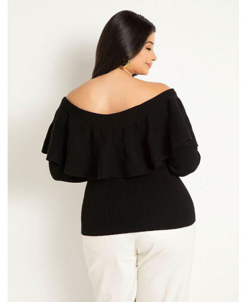 Plus Size Off The Shoulder Sweater With Flounce