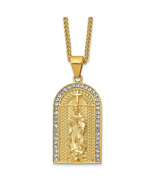 Chisel yellow IP-plated Crystal Blessed Mary Pendant Curb Chain Necklace