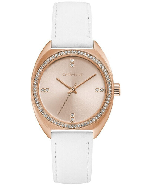 Women's Crystal White Leather Strap Watch 32mm