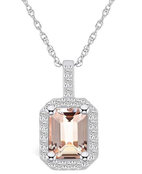 Morganite (1-3/8 Ct. T.W.) and Diamond (1/4 Ct. T.W.) Halo Pendant Necklace in 14K White Gold