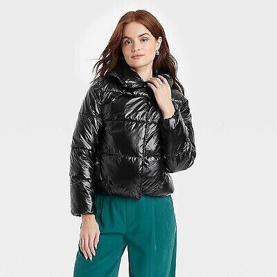 Women's Short Relaxed Puffer Jacket - A New Day Black M